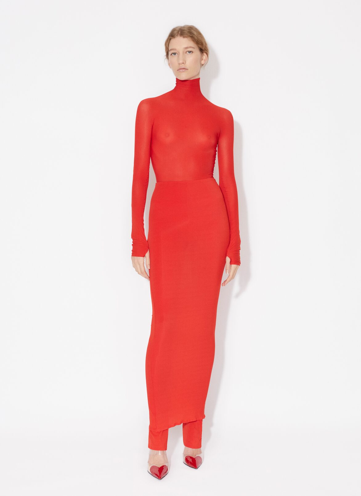 Sheer body in jersey ALAÏA RED SHEER BODY IN JERSEY